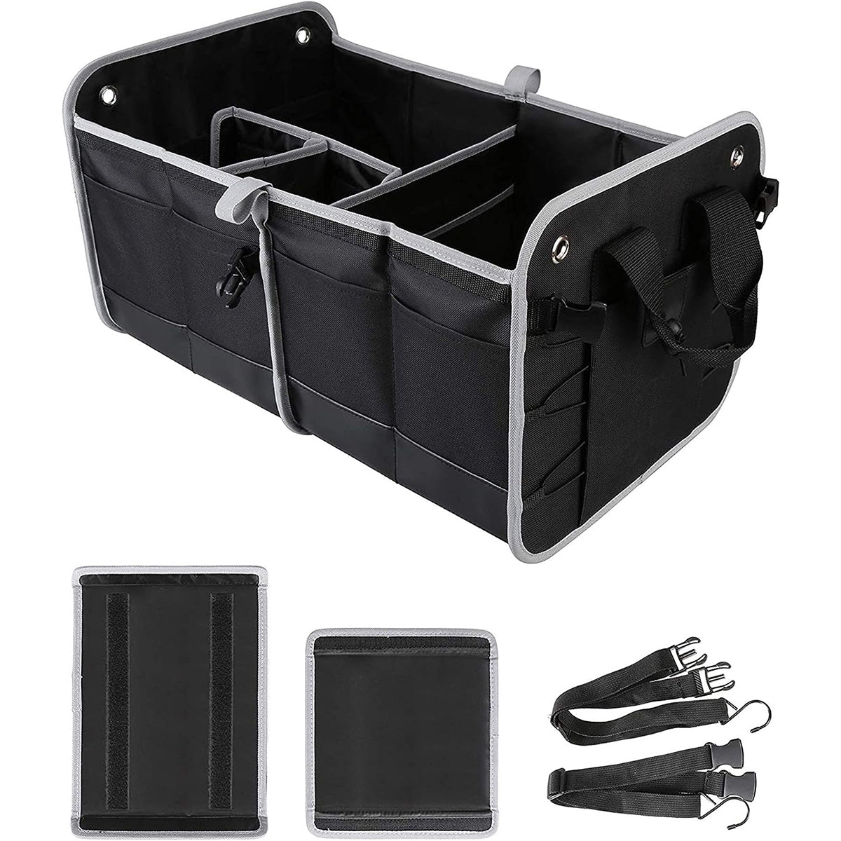 Trunk Organizer with Cooler, Collapsible Trunk Storage Container with Non  Slip Bottom Strips, Large Multi-Compartment Waterproof Car Trunk Organizer