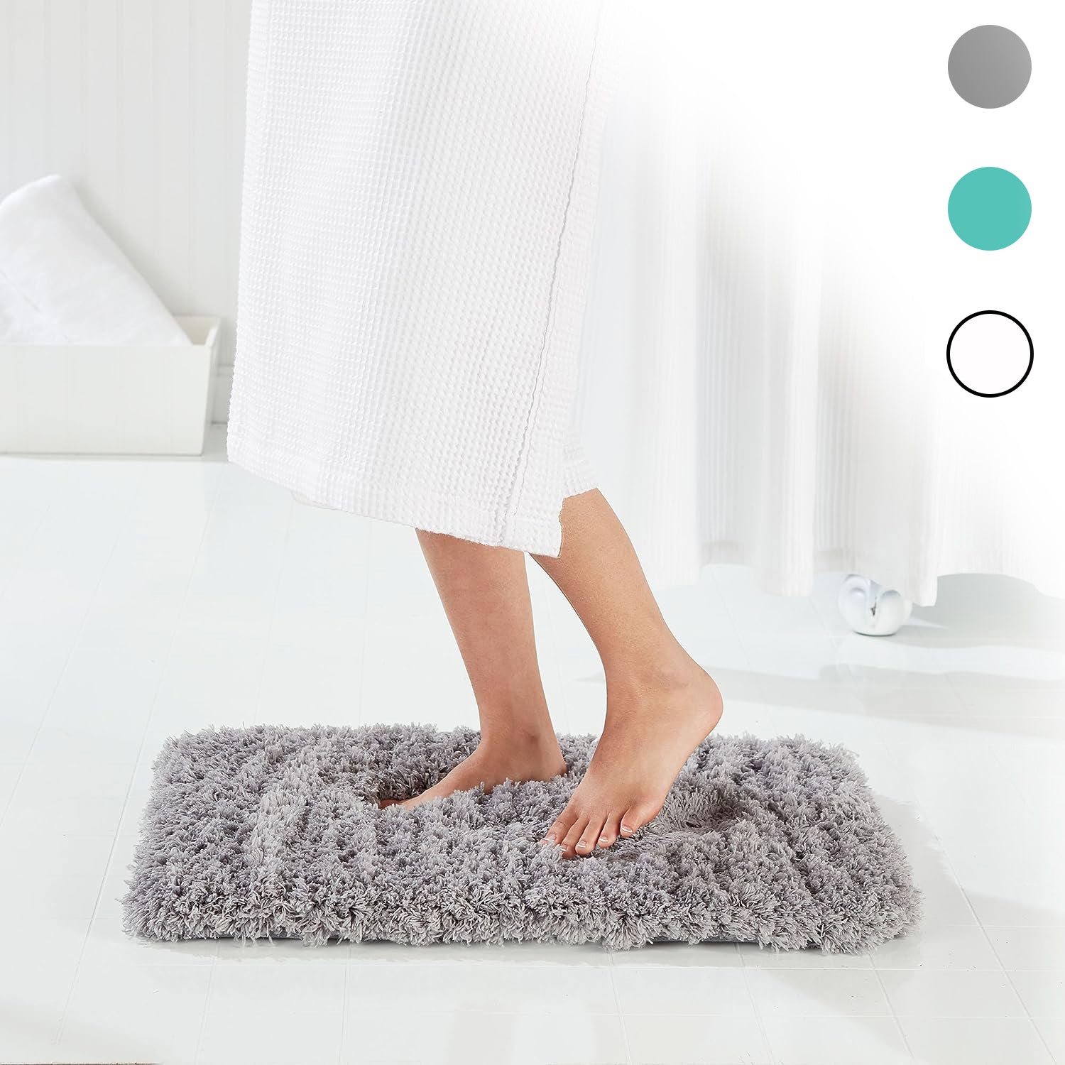 OEAKAY Bath Mat Bathroom Rug Absorbent Non-Slip Washable Shower Floor Mats  Carpet 20x32,Turquoise Teal and White