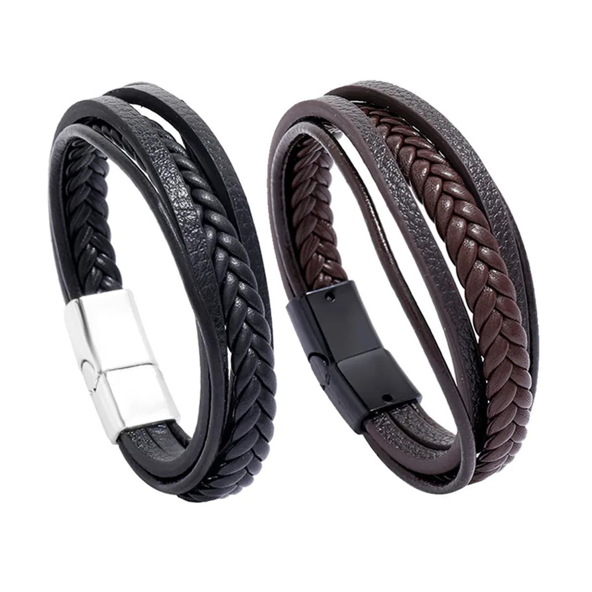 Men's Double Braided Royal Blue Leather Stainless Steel Bracelet