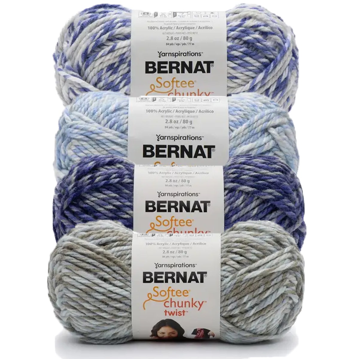 Bernat Softee Chunky Yarn, Lot of 4, Super Bulky, Color: 2 Berry Red & 2  White