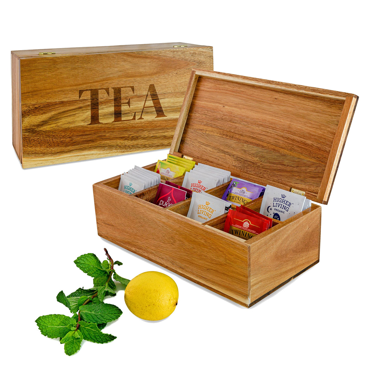 Sustainable Acacia Wood Tea Box - FSC Certified Wood In Beautiful Gift Box