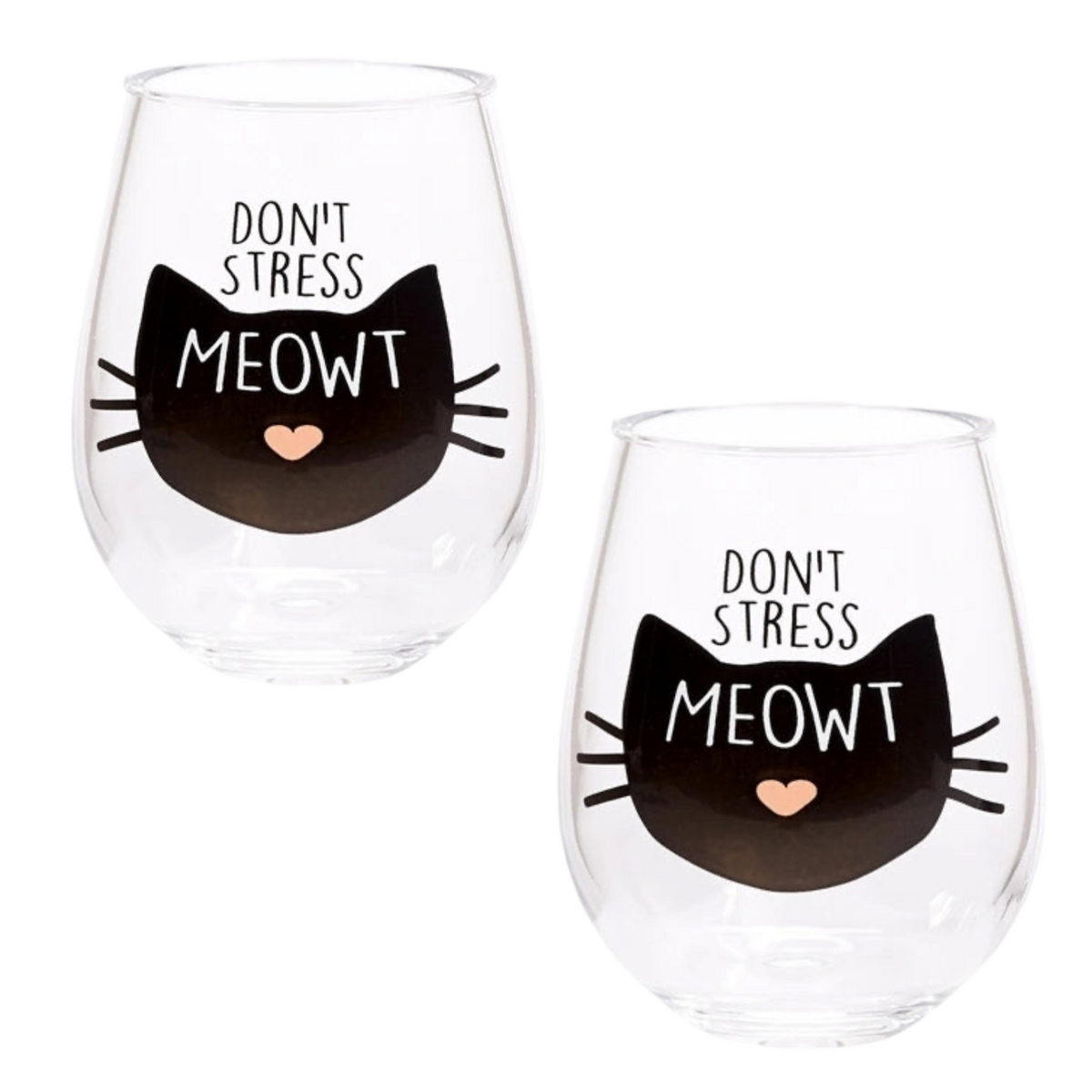 2pk 12oz "Don't Stress Meowt" Acrylic Wine Glasses - For Cat Lovers