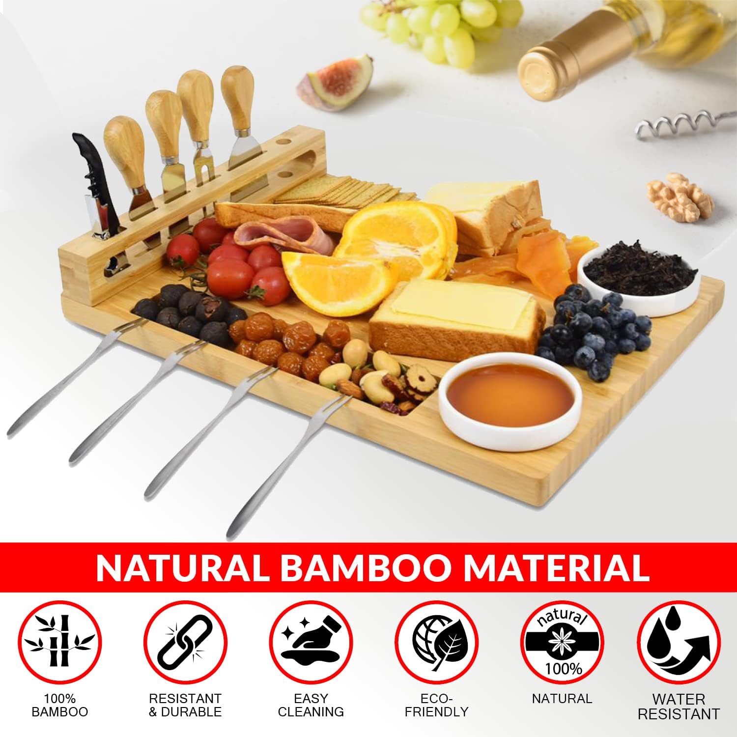 Bamboo Cheese Board & Charcuterie Set – Premium Serving Platter with Utensils