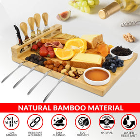 Bamboo Cheese Board & Charcuterie Set – Premium Serving Platter with Utensils