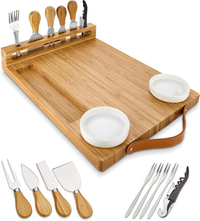 Bamboo Cheese Board & Charcuterie Set – Premium Serving Platter with Utensils