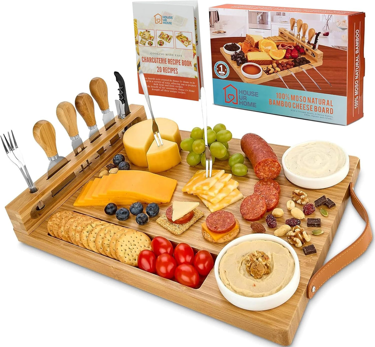 Bamboo Cheese Board & Charcuterie Set – Premium Serving Platter with Utensils