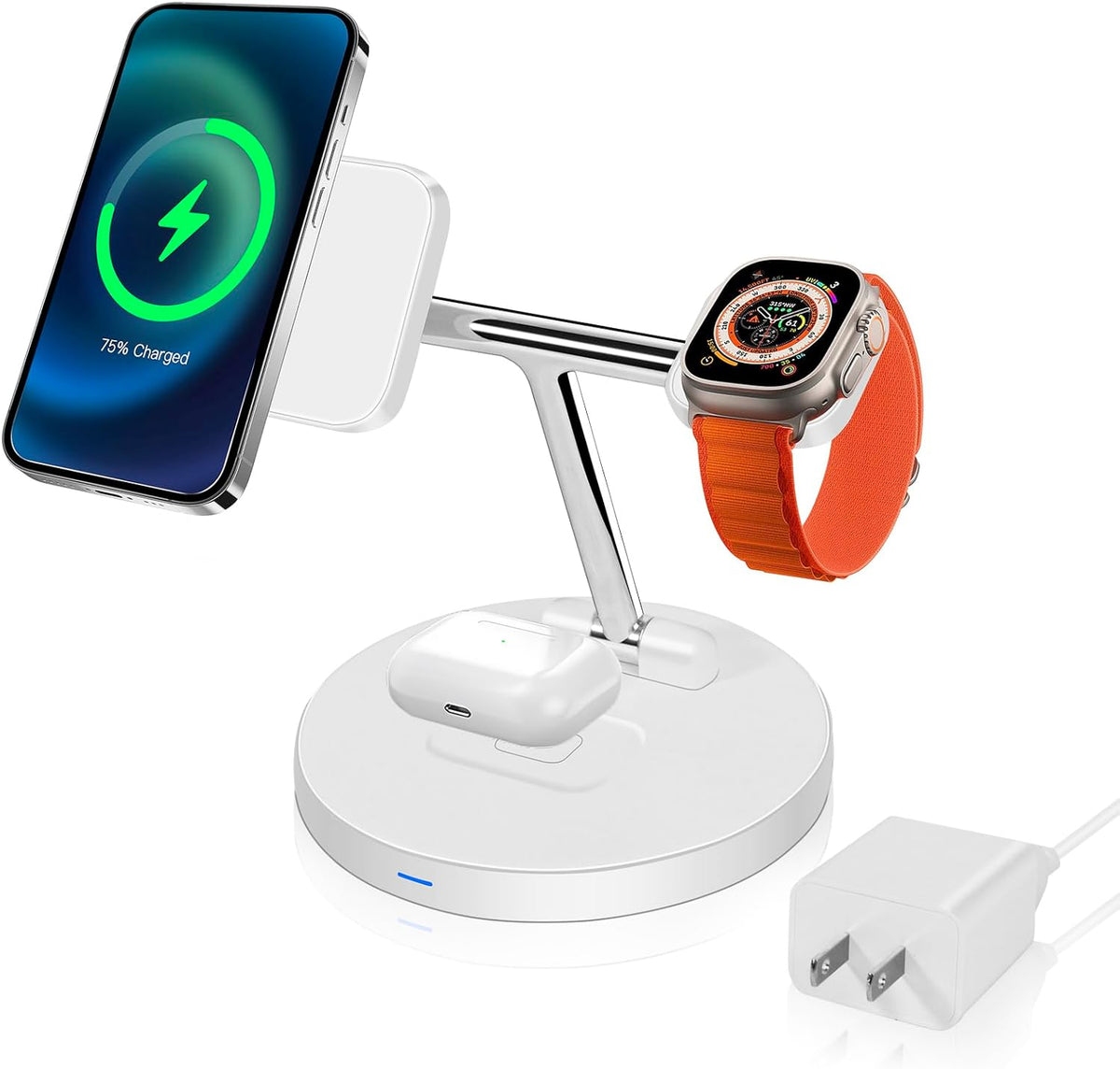 3-in-1 Magnetic Wireless Charger Stand – Fast Charging Station for iPhone, Apple Watch & AirPods (White)