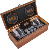 14pc Brotec Whiskey Set w/ Chilling Stones, 10oz Crystal Glasses & Wooden Storage