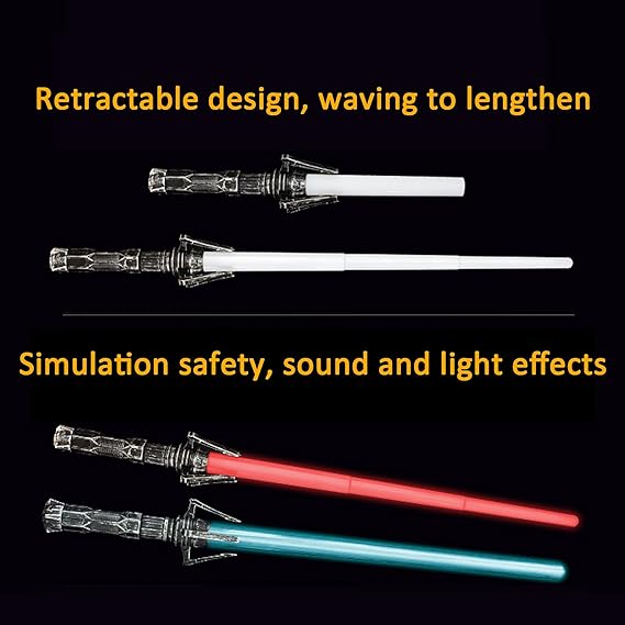2pk Retractable Light Saber Swords With Connector - Multi Color Lights & Sounds
