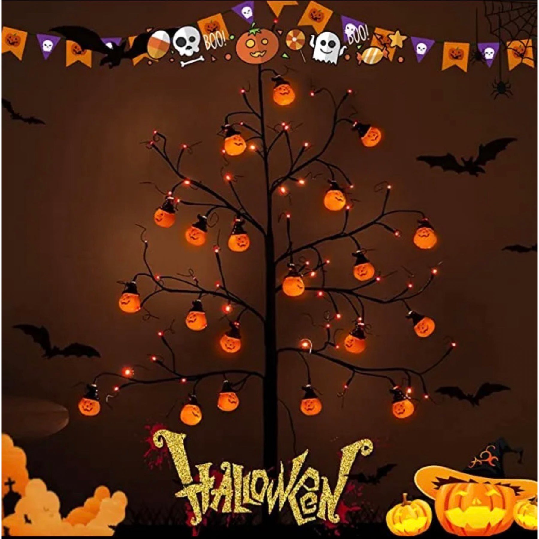 2pk Halloween Pumpkin String Lights 138" Total Length – 30 LED Lights & 2 Modes