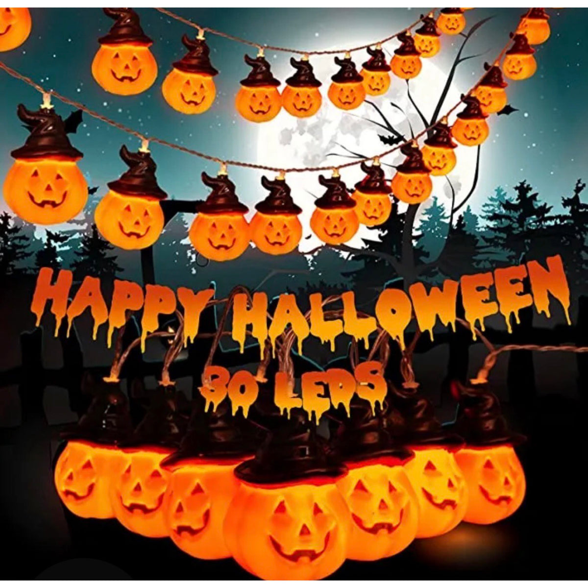 2pk Halloween Pumpkin String Lights 138" Total Length – 30 LED Lights & 2 Modes