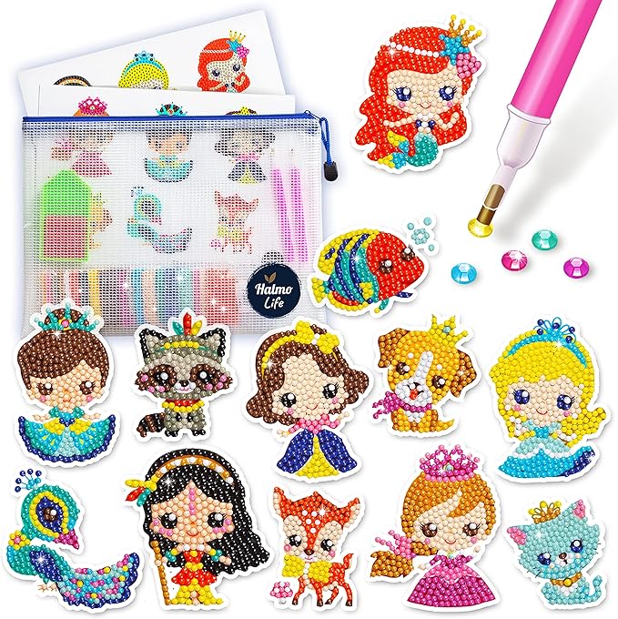 12pc Halmolife Diamond Bead Painting Kit - Disney Princesses!