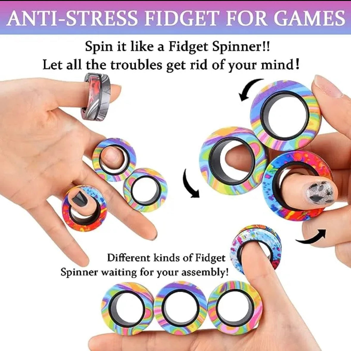 Magnetic Rings Fidget Toy - ADHD Anxiety for Adults and Kids 6+