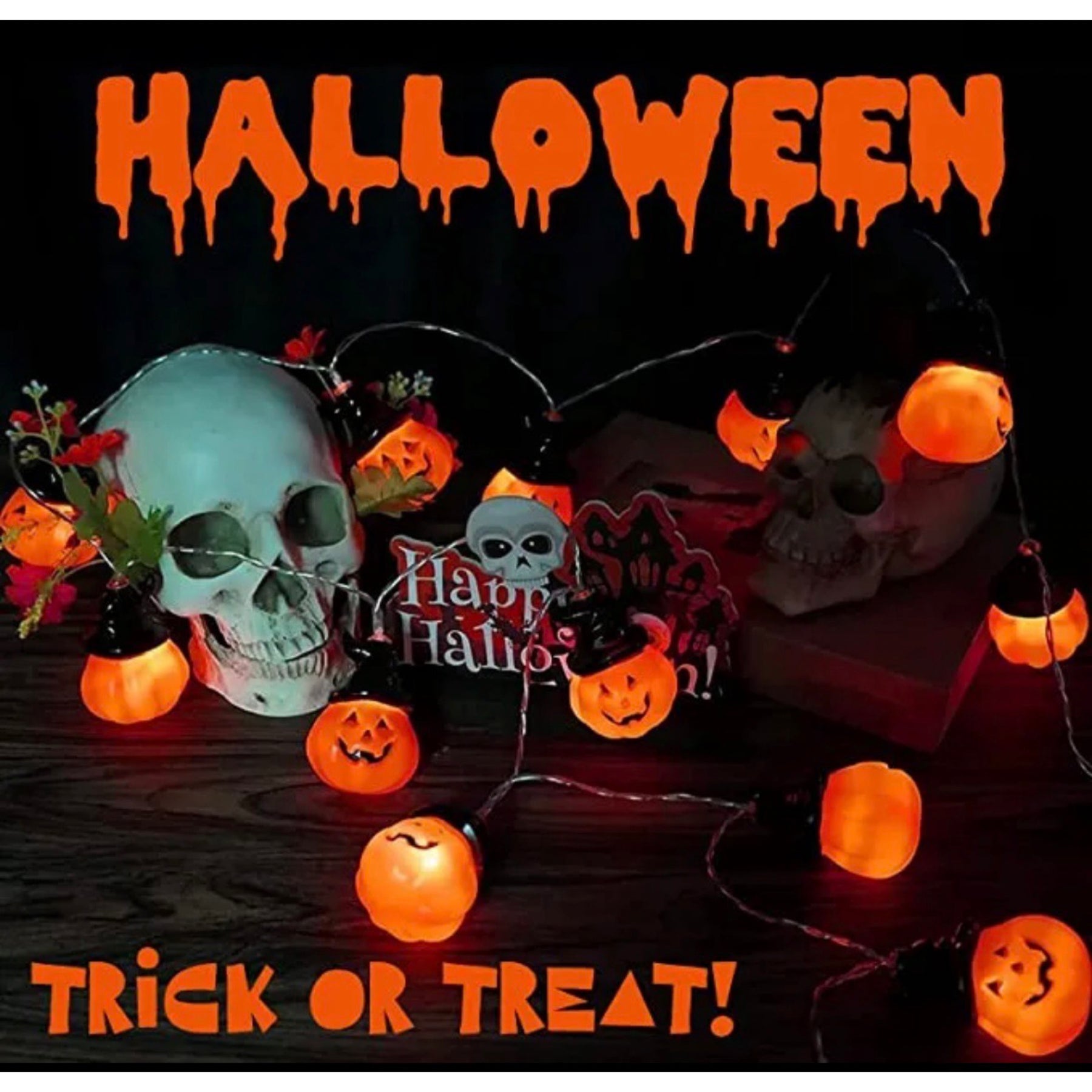 2pk Halloween Pumpkin String Lights 138" Total Length – 30 LED Lights & 2 Modes