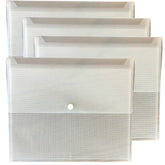 4pk Patterned Sheer White, Size A4, Plastic Sleeve Folders w/ Snap Closure