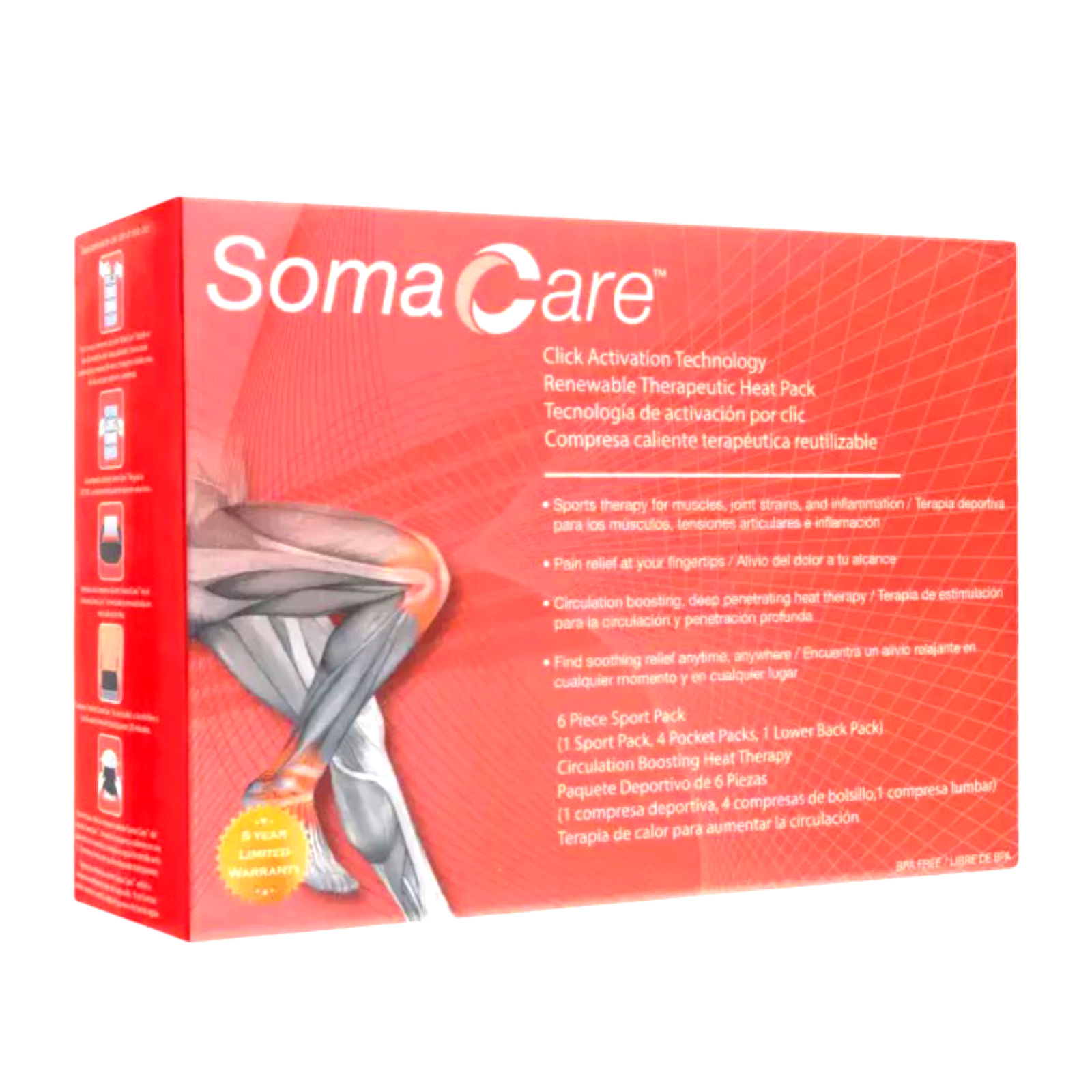 6pc SomaCare Heat Therapy Sport Pack - Reusable Easy Click Activation!