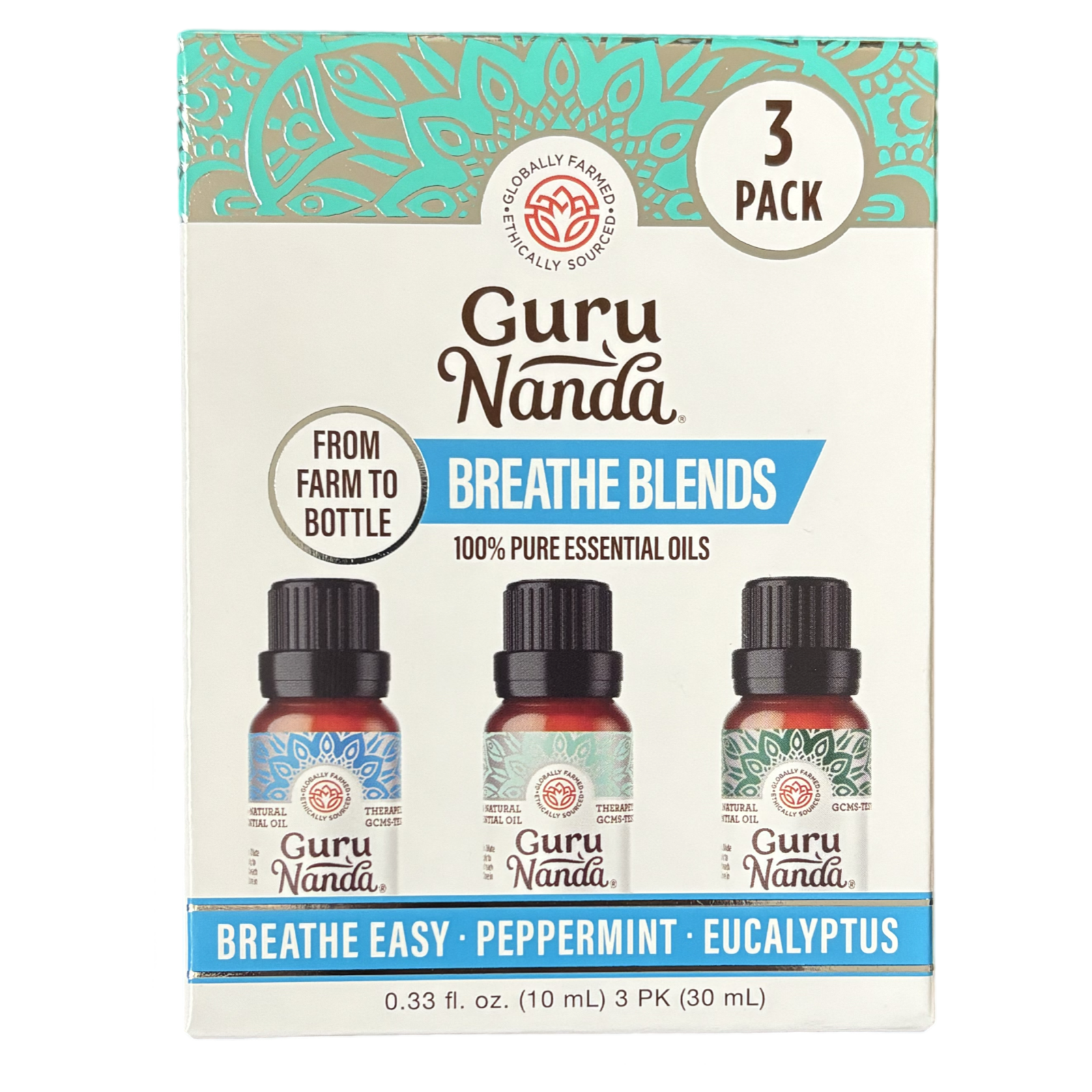 3pk .5fl oz  Guru Nanda Breathe Blends - Peppermint, Eucalyptus & Breath Easy