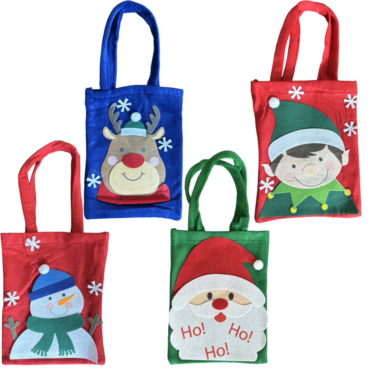 4pk 10" Cute Felt Holiday Gift Bags w/Handle - Great For Party Favors!