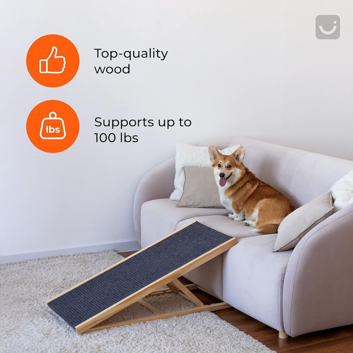 Foldable Wood Dog Ramp For Large Or Small Pets - Up To 100lbs