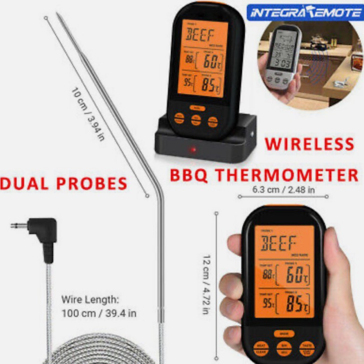 Wireless Waterproof Digital Meat Thermometer w/ Dual Probes