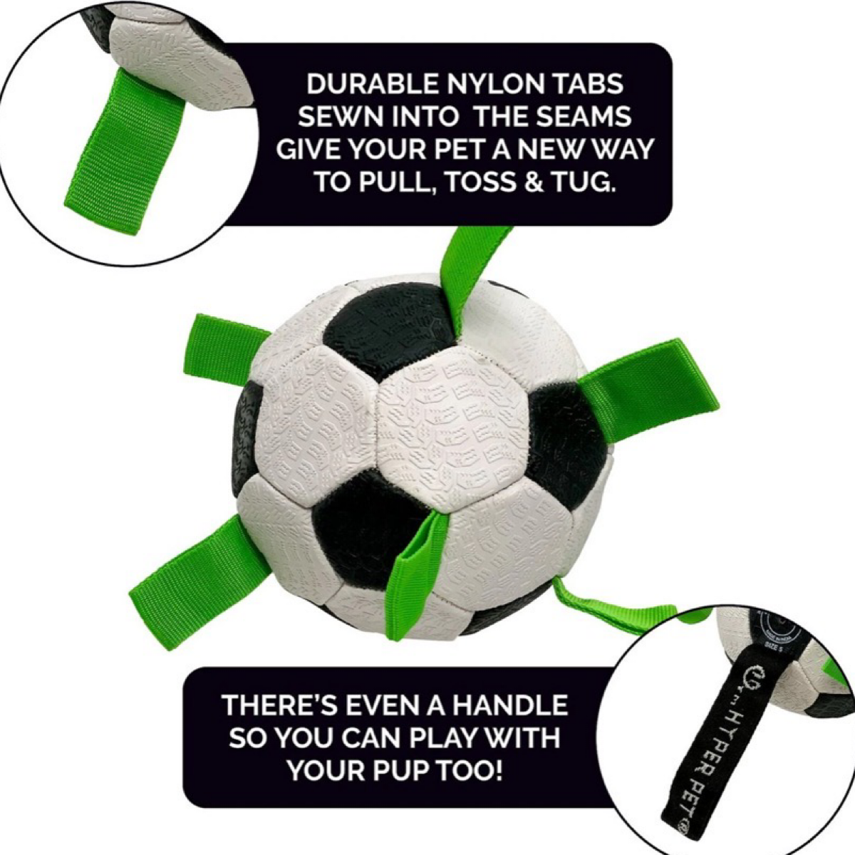 Hyper 7.5in Soccer Ball Dog Toy w/ Nylon Grab Tabs