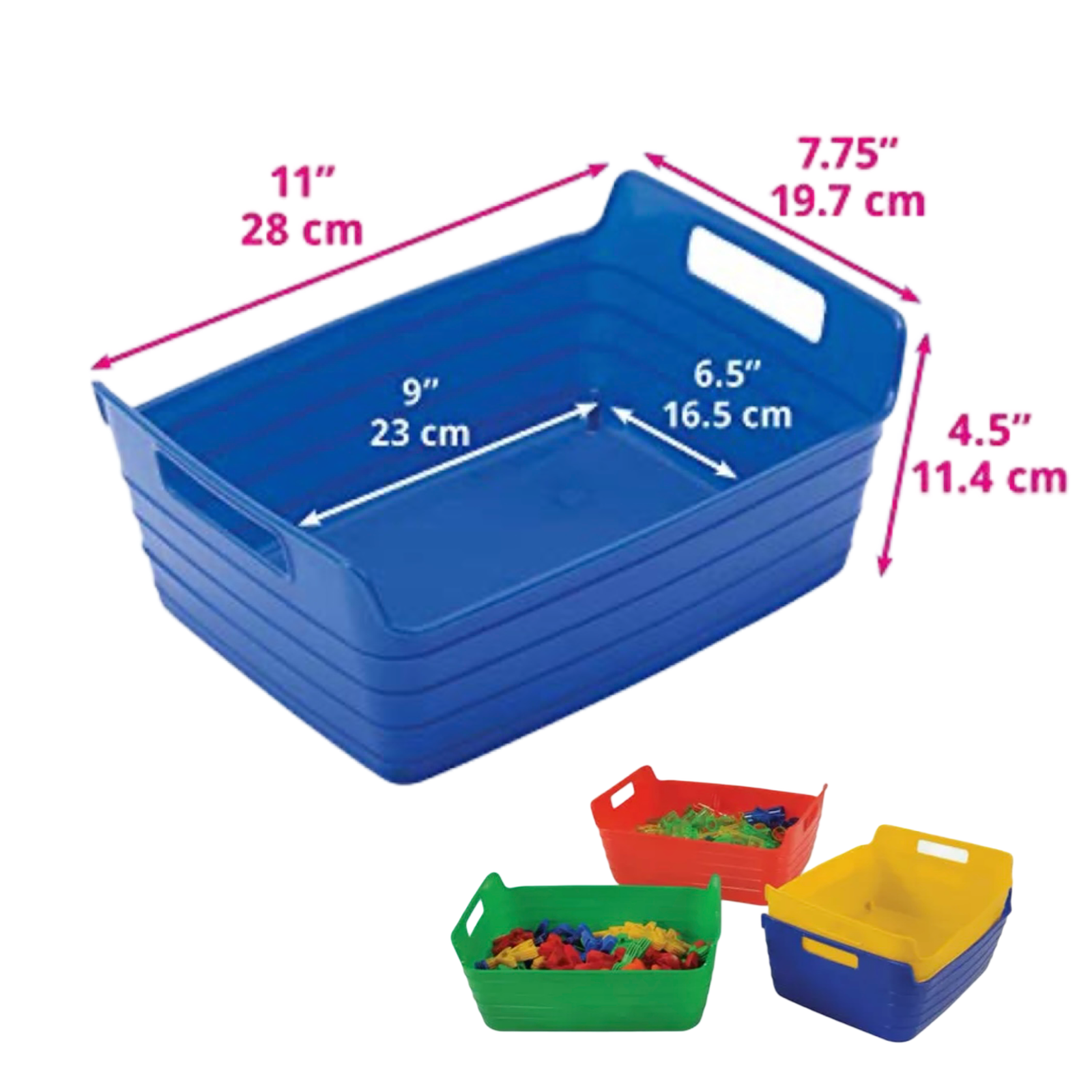 4pk Multi-Colored Storage Bins w/ Handles, Stackable & Flexible - Choose 14" or 11"