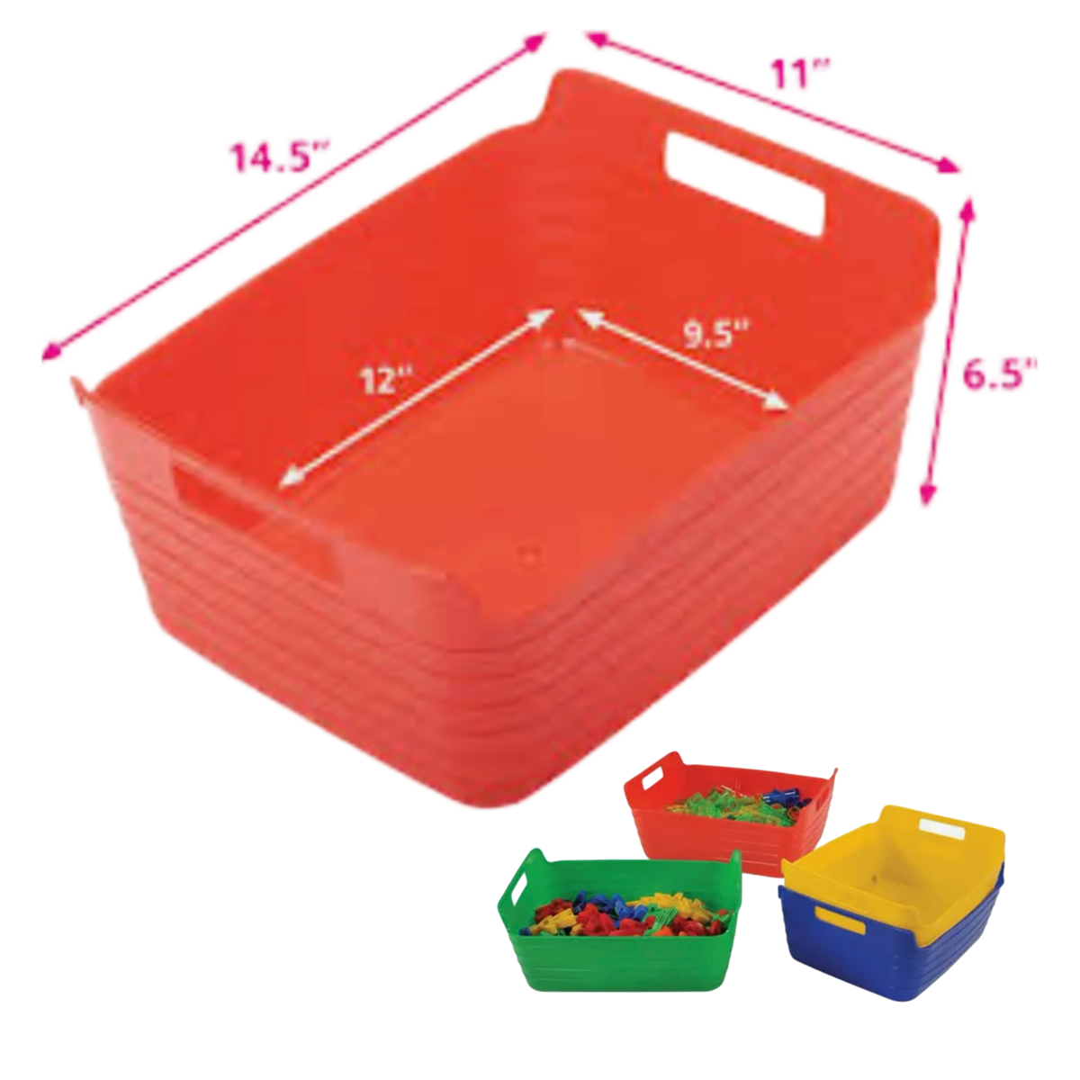 4pk Multi-Colored Storage Bins w/ Handles, Stackable & Flexible - Choose 14" or 11"