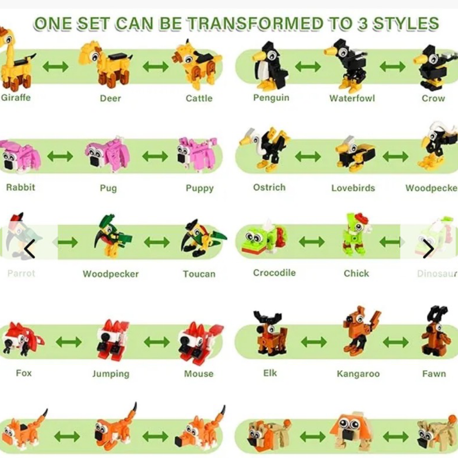 10pc Individually Packaged Animal Building Block Set - Makes 30 Unique Characters!