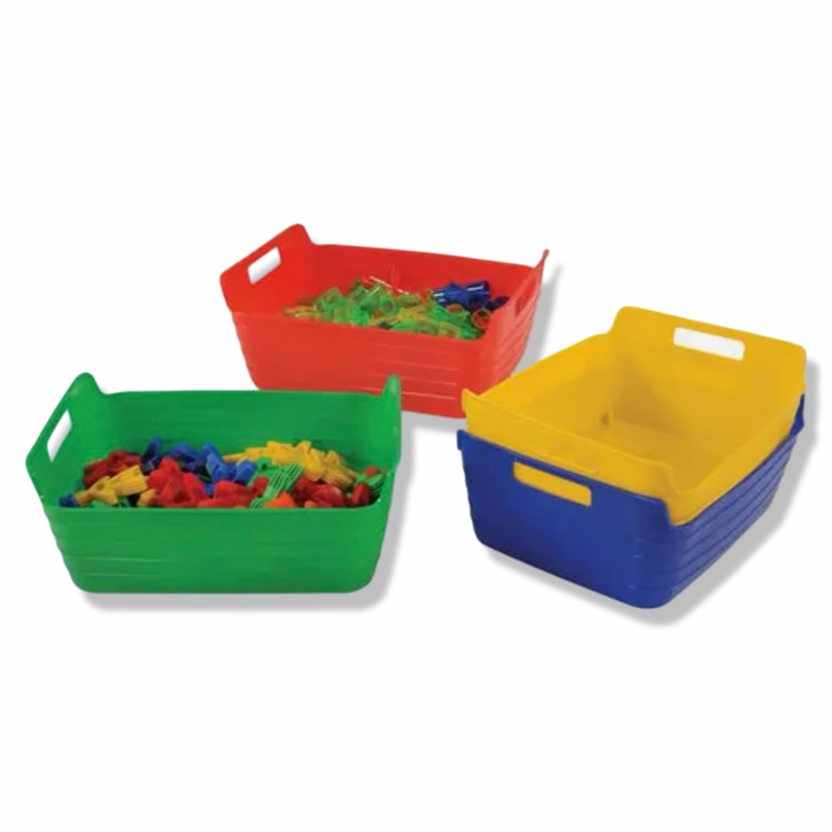 4pk Multi-Colored Storage Bins w/ Handles, Stackable & Flexible - Choose 14" or 11"