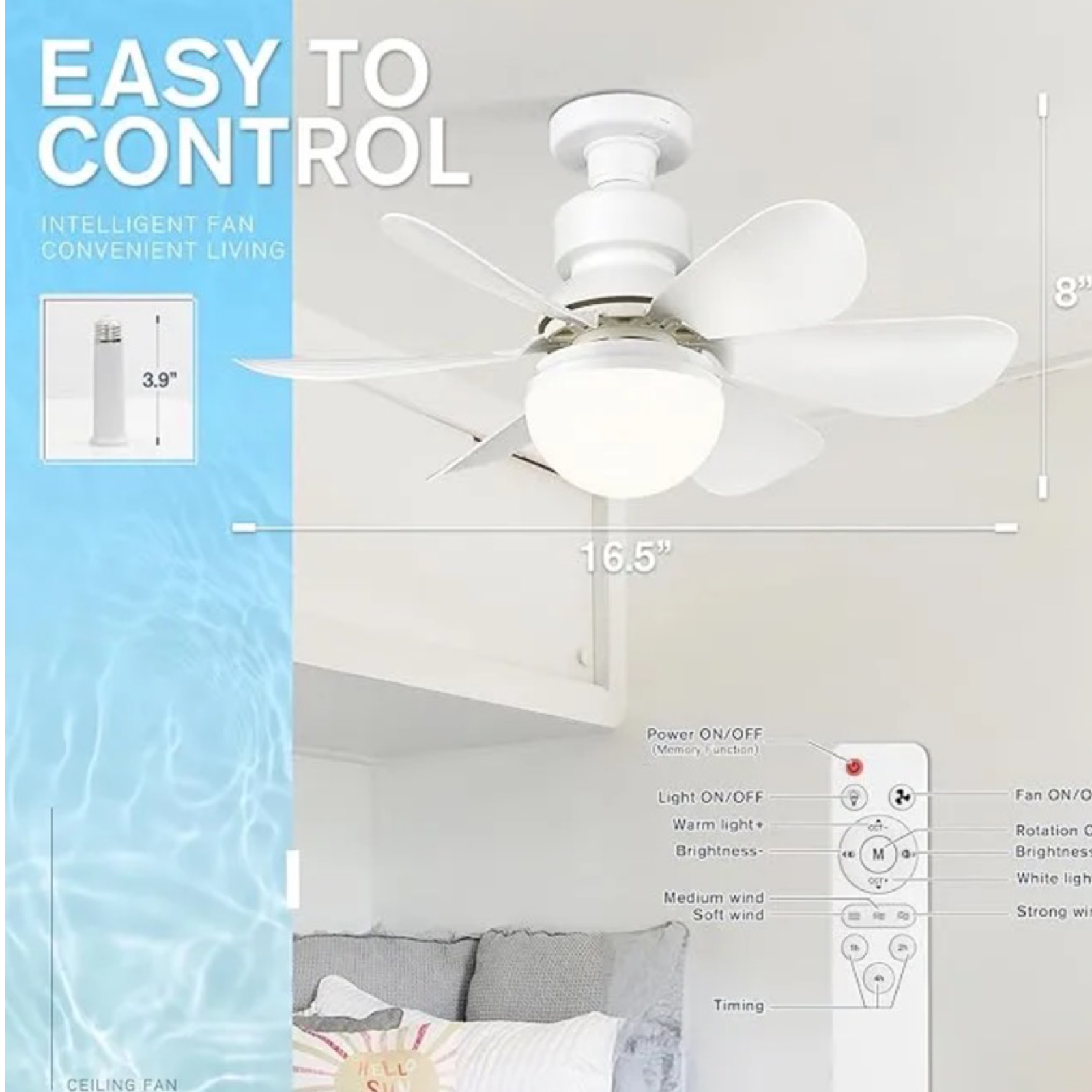 2-in-1 Space Saving Wireless Ceiling Fan & LED Light - w/Remote