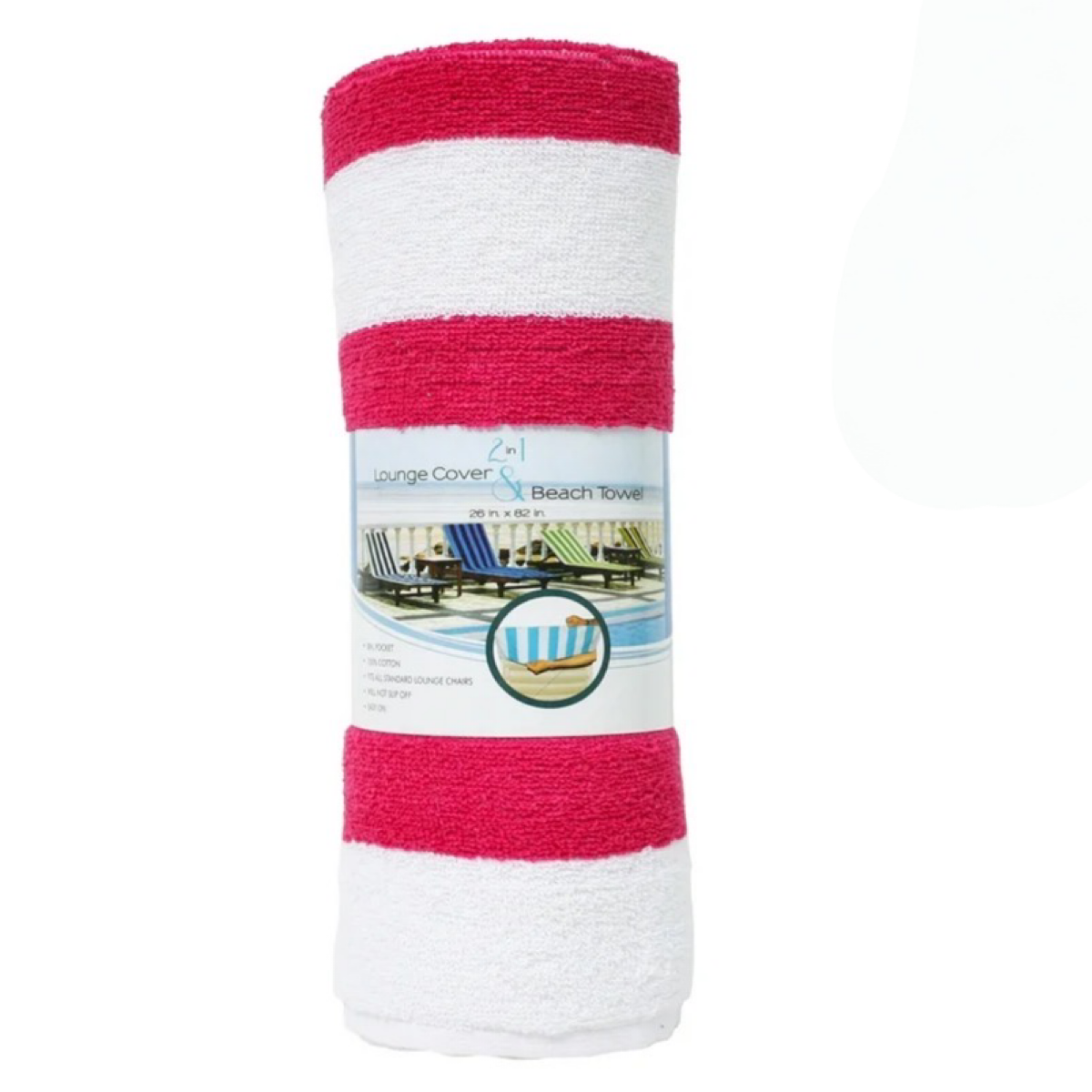 2 in 1 Beach Towel, Lounge Chair Cover 26" x 82" - 100% Cotton