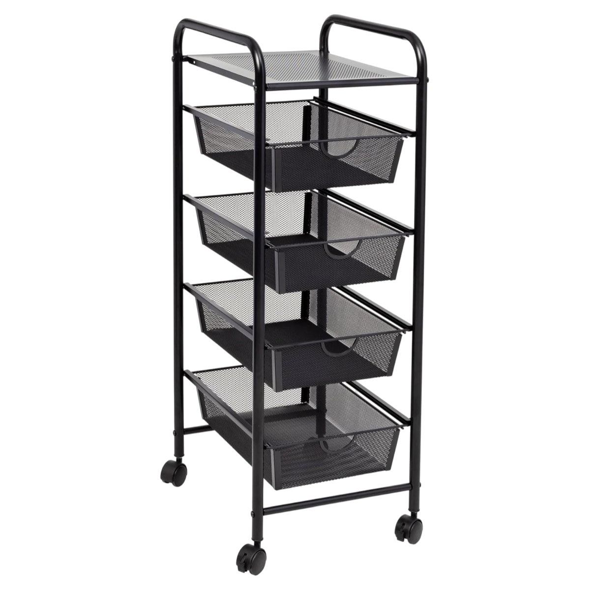 Honey Can Do 35" Black Steel Mesh Rolling Cart w/ 4 Drawers