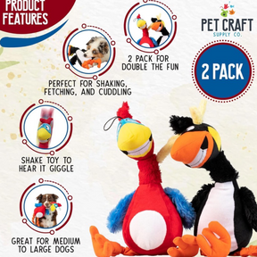 2pk Pet Craft  17" Giggling Puffin & Parrot Dog Toys - w/Sound