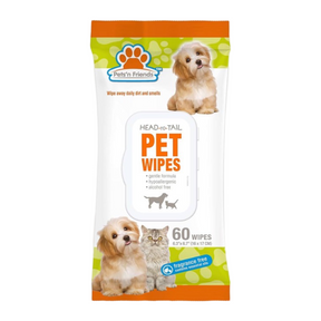 Pets' N Friends 60pc 7" Head To Tail Pet Wipes - Hypoallergenic/Alcohol Free