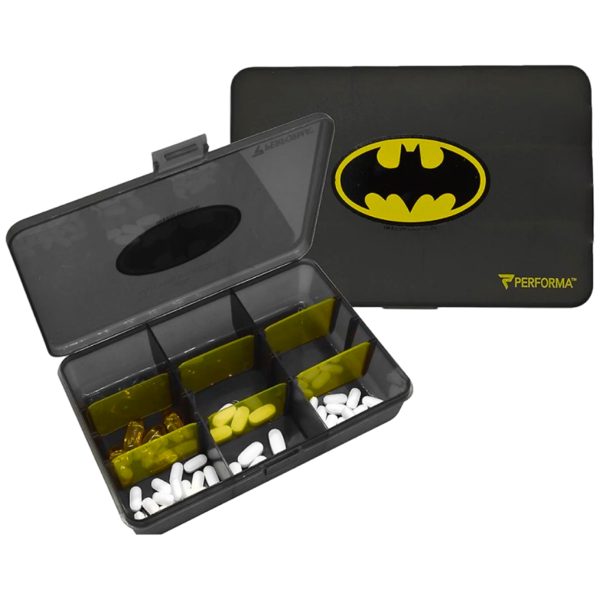 Performa Batman Pill Box, Customizable 3-9 Compartment- Shatter Resistant