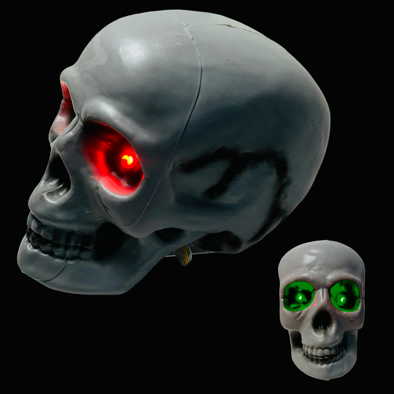 7" Light Up Skull Head Halloween Decor In Red Or Green - 3 Light Modes