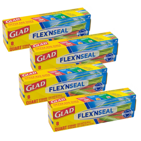 32pk ( 4 boxes of 8)  Glad Flex N' Seal Storage Zipper Bags - Amazing Stretch!