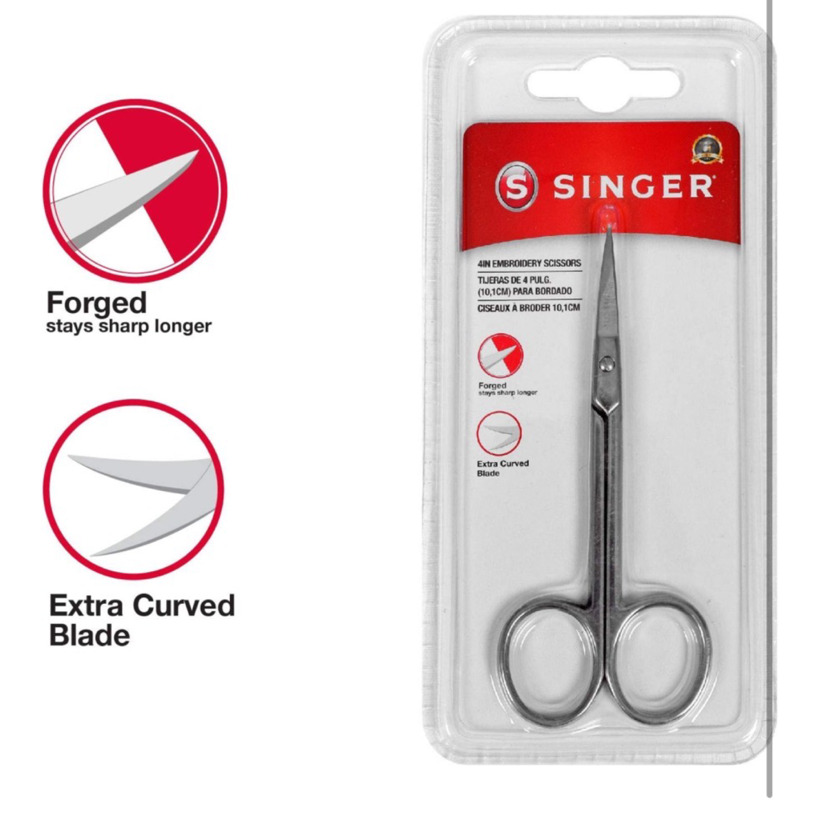 SINGER 4" In Embroidery Scissors w/Curved Tip for Sewing - Titanium Coated