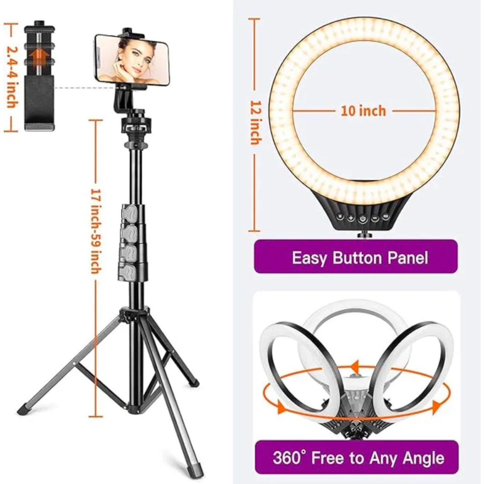 10" RGB Selfie Ring Light Kit w/Tripod Stand & Remote