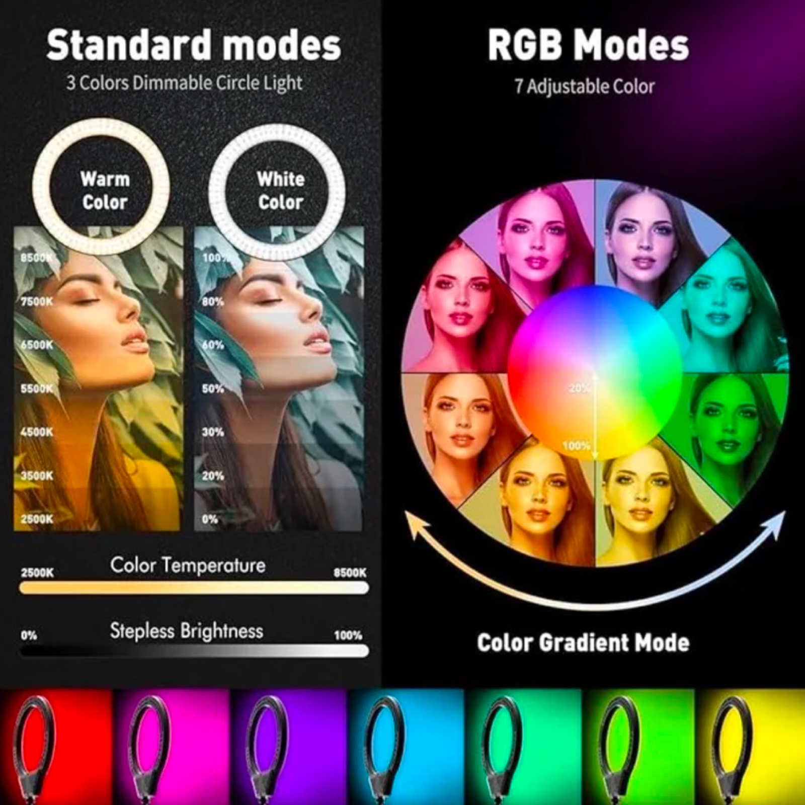 10" RGB Selfie Ring Light Kit w/Tripod Stand & Remote