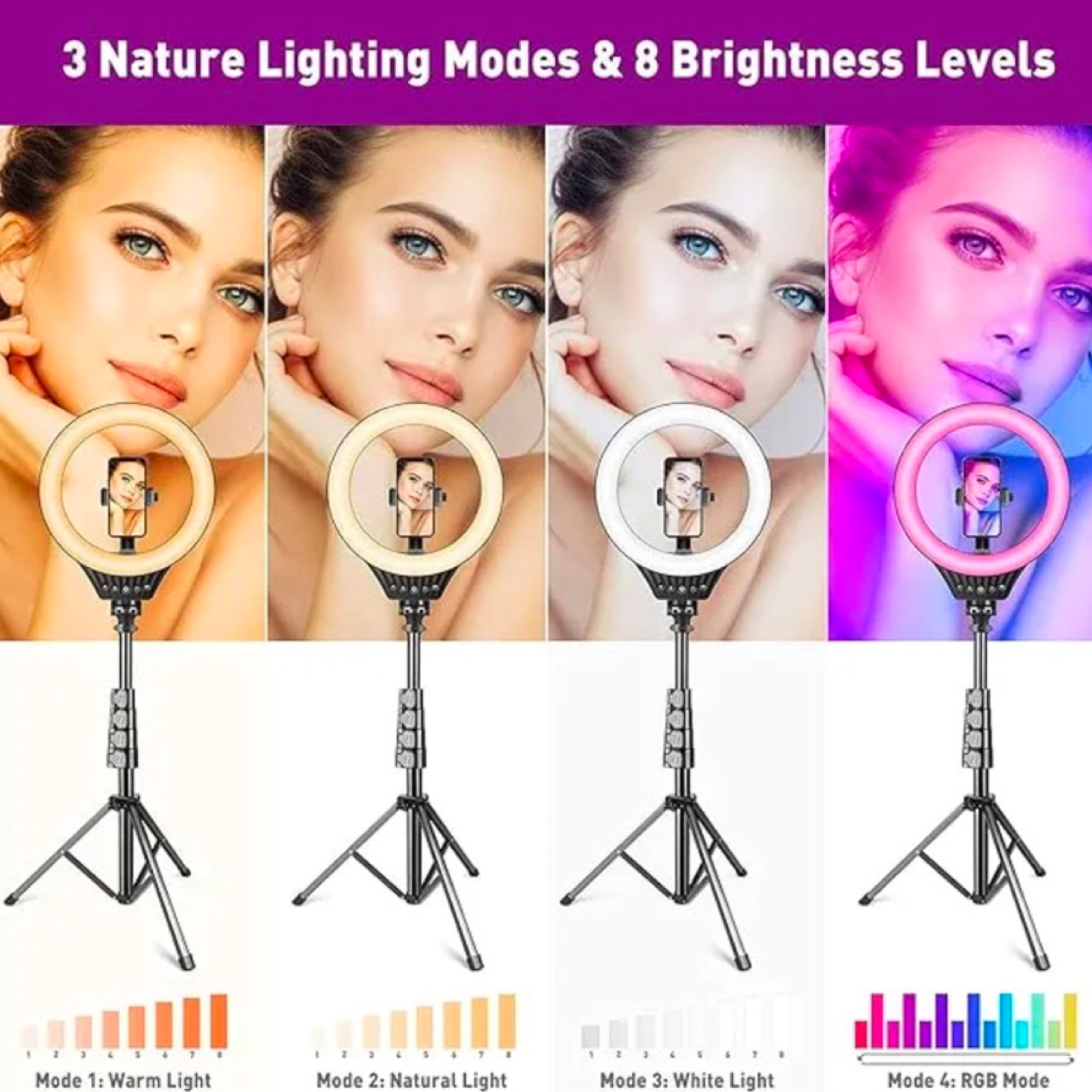 10" RGB Selfie Ring Light Kit w/Tripod Stand & Remote