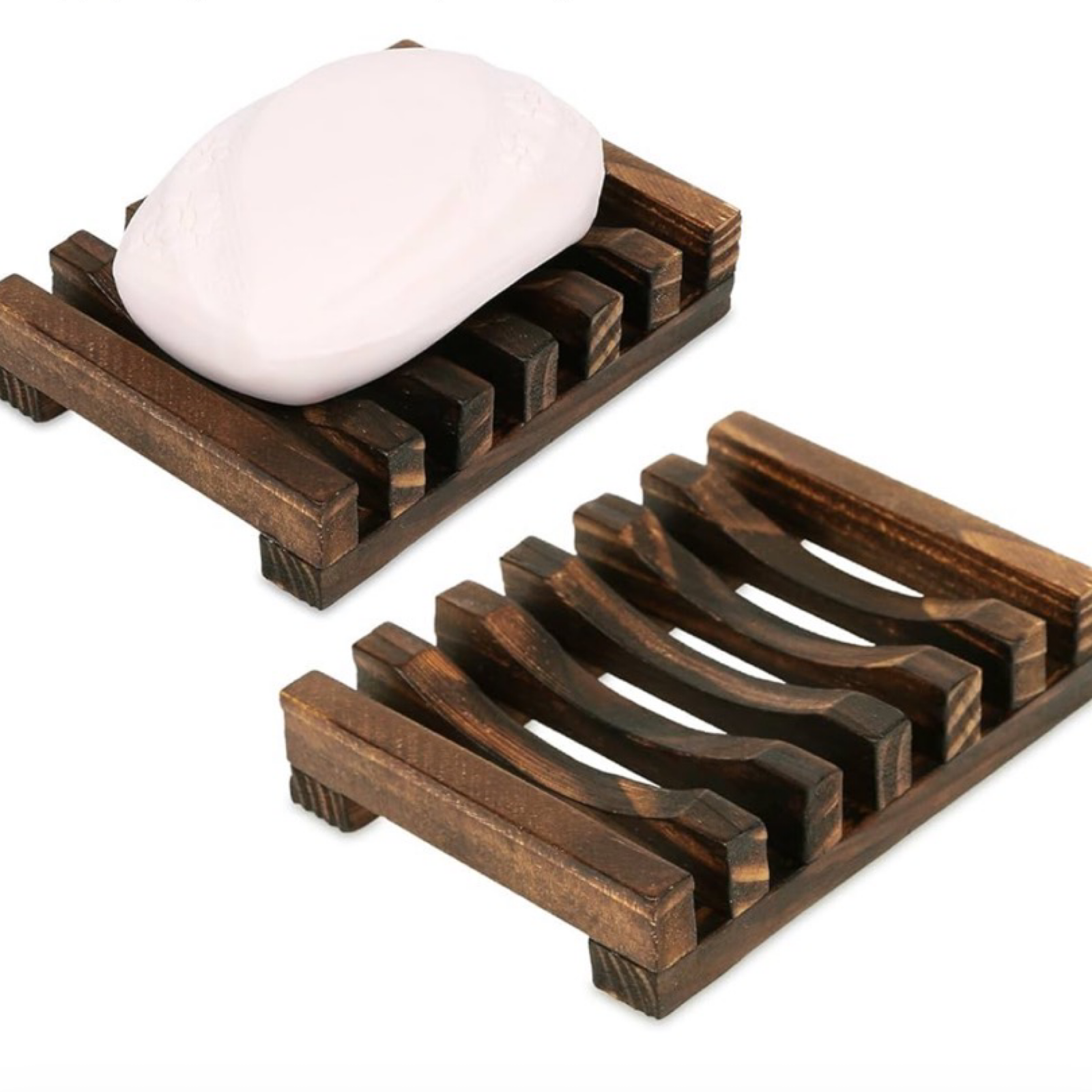 2pk Slotted Natural Wood Soap Dish w/ Waterproof Finish