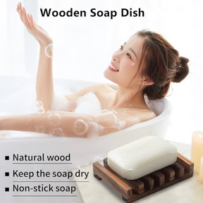 2pk Slotted Natural Wood Soap Dish w/ Waterproof Finish