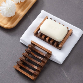 2pk Slotted Natural Wood Soap Dish w/ Waterproof Finish