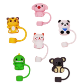 6pk 10mm Cute Silicone Animal Straw Toppers - Protects From Germs and Spills