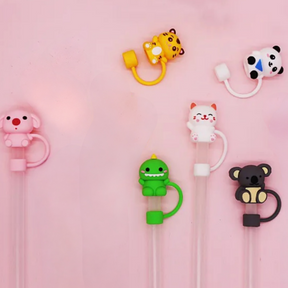 6pk 10mm Cute Silicone Animal Straw Toppers - Protects From Germs and Spills