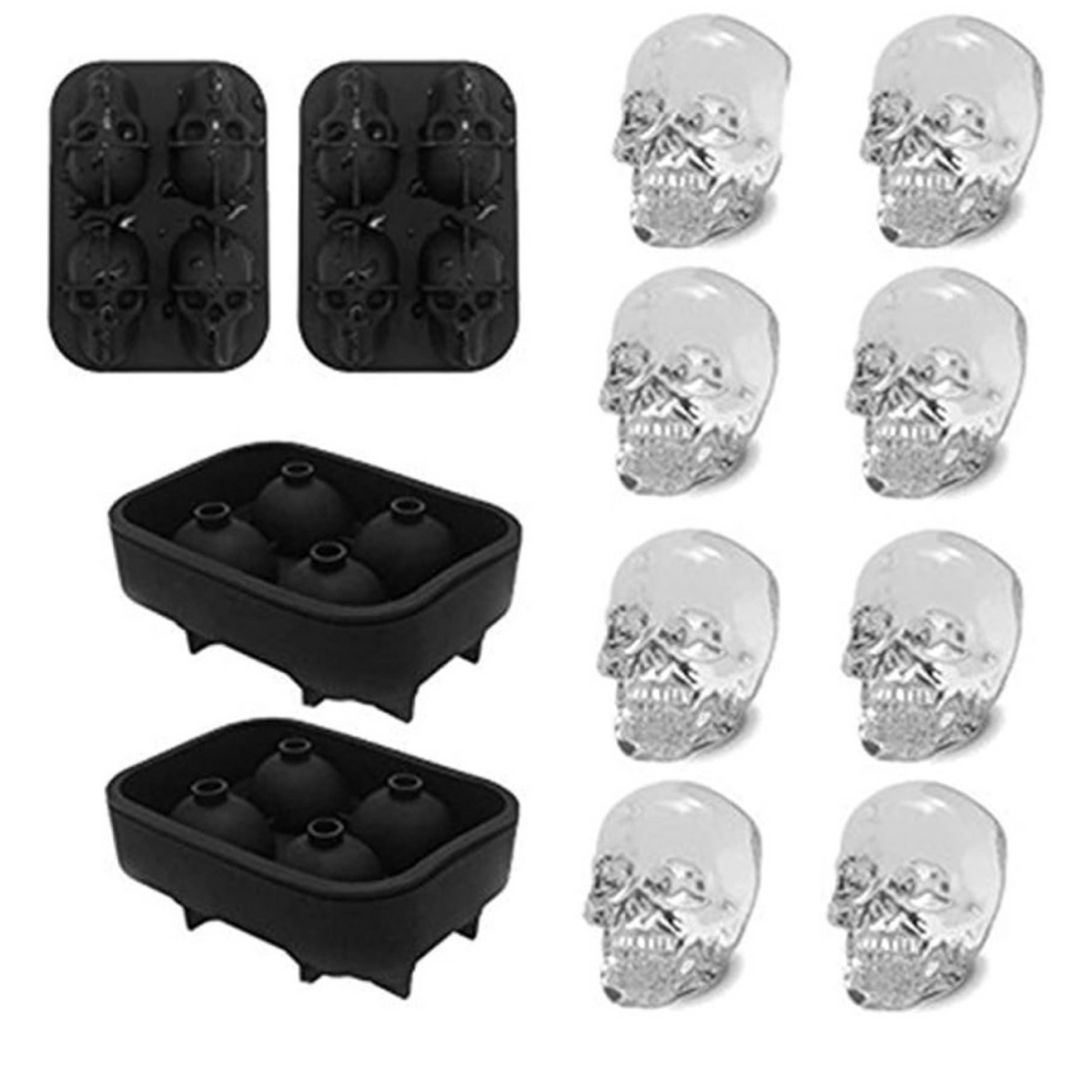 2pk of 3D Silicone Skull Ice Molds, Easy Release - For Drinks or Candy Making