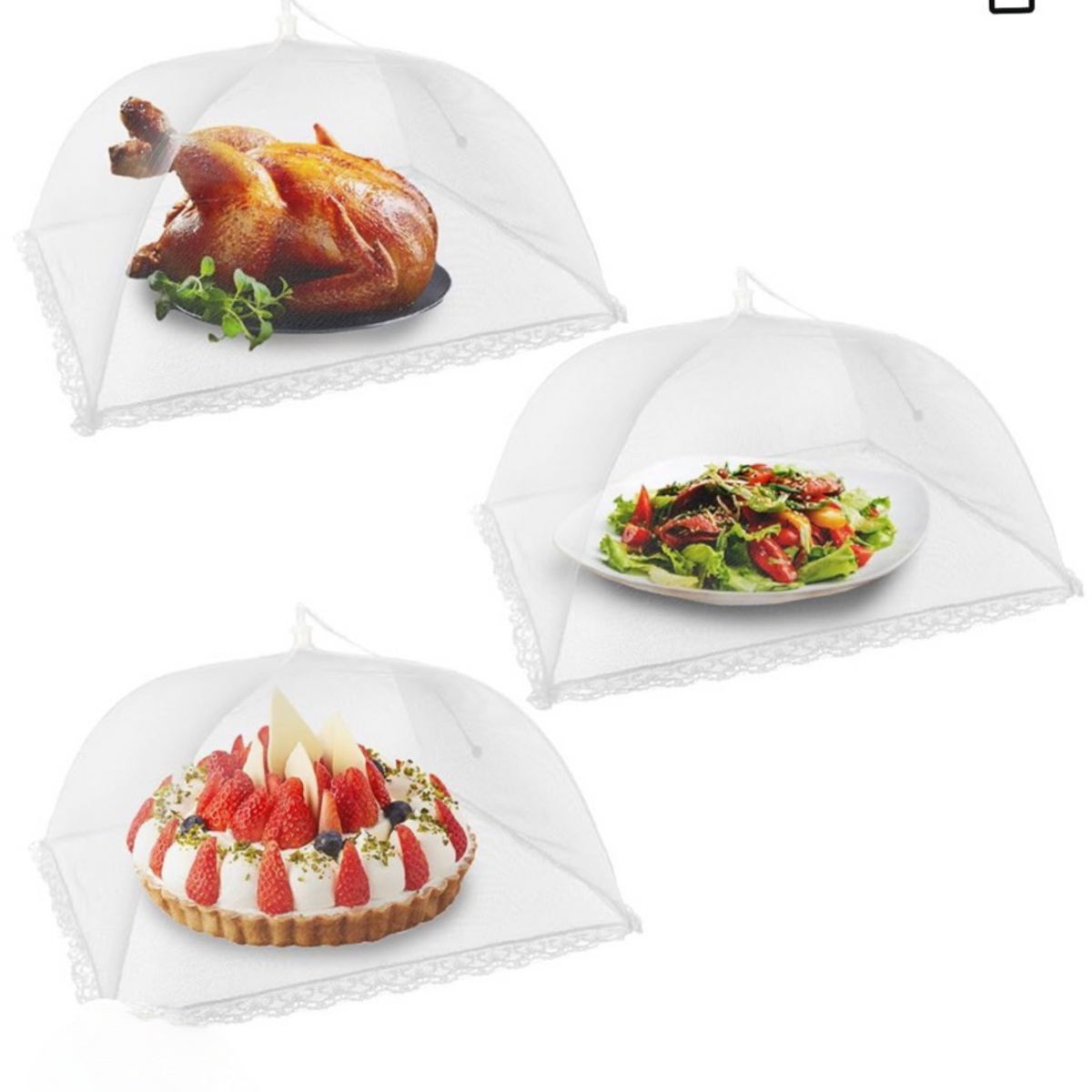 3pk 17" x 17" Large Pop-Up Food Tents, Covers For Outdoors - Keep Bugs Off!