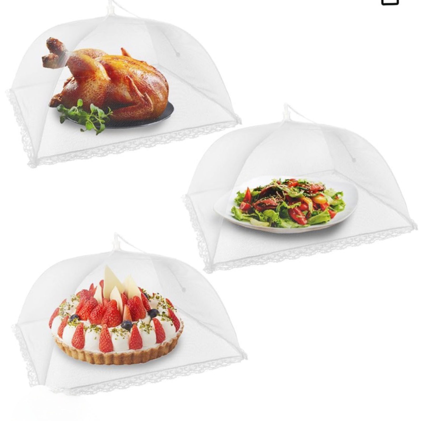 3pk 17" x 17" Large Pop-Up Food Tents, Covers For Outdoors- Keep Bugs Off!