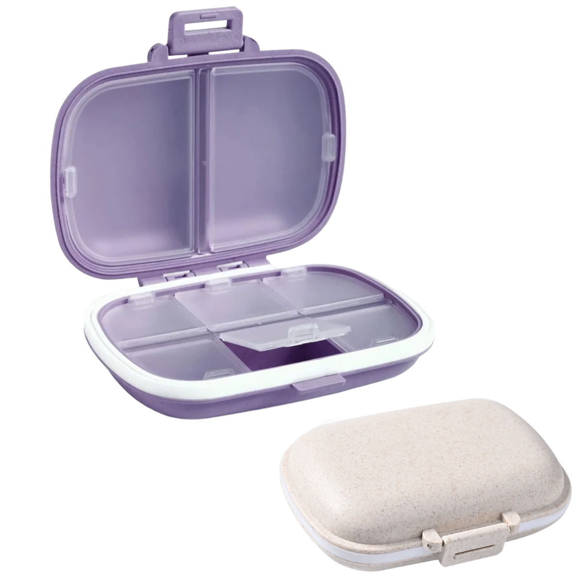 Portable 4" Travel Pill Storage Box w/ 8 Covered Inner Compartments